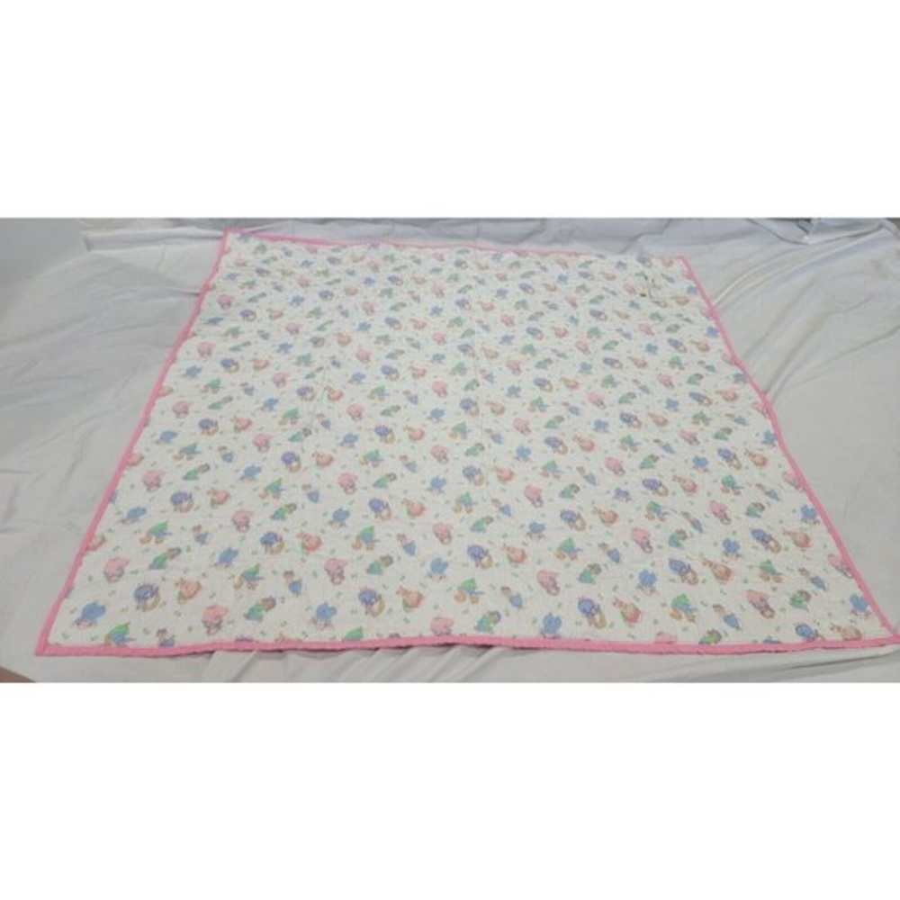Vintage 90s Julies Journey Bunny Rabbit Quilted Blanket Handmade Reversible